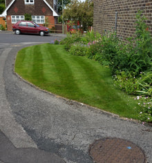 kerbside striped lawn treated by greenthumb chichester