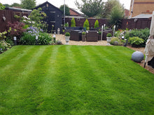 GreenThumb Lincoln striped lawn with outdoor table and chairs