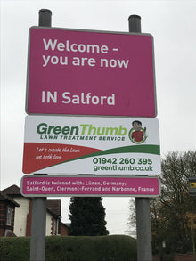 GreenThumb Manchester North road sign advertising 