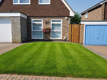 Small lush lawn with stripes treated by GreenThumb Epsom